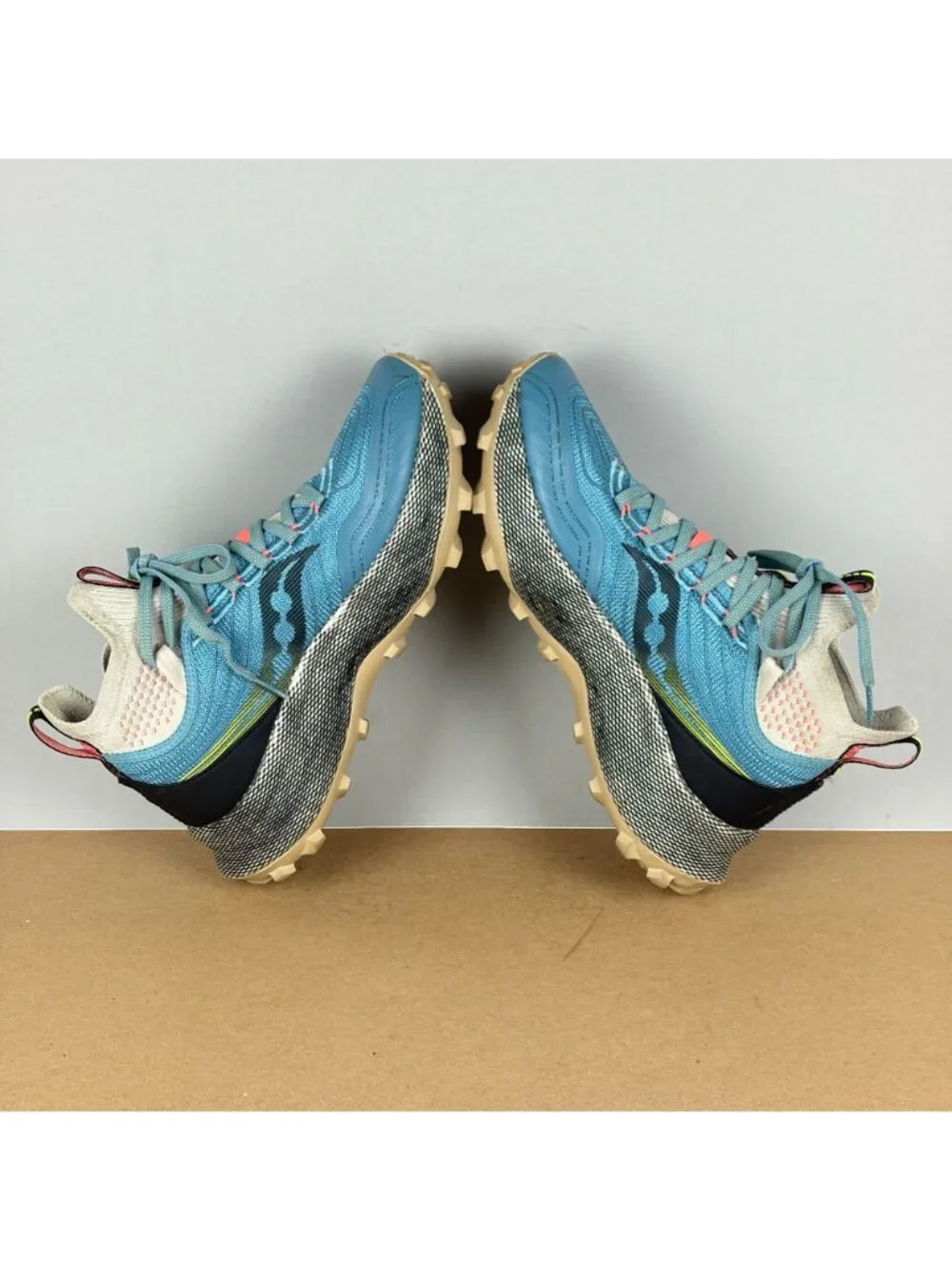 Saucony Athletic Shoes in Light Blue with Coral and Cream Accents